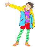  1boy :&gt; black_hair blush dressing jacket leggings male original short_hair shorts smile socks solo striped striped_legwear torte_(triggerhappy) 