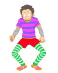  1boy black_hair blush dressing leggings male original short_hair shorts smile socks solo striped striped_legwear torte_(triggerhappy) 