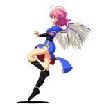 1girl alternate_costume animal_ears bird_wings black_boots blue_hair boots bridal_gauntlets brown_eyes cato_(monocatienus) china_dress chinese_clothes ear_piercing gauntlets jewelry mystia_lorelei piercing pink_hair profile puffy_sleeves short_sleeves side_slit simple_background single_earring solo touhou white_background 