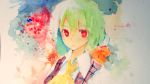  1girl flower green_hair kazami_yuuka mieharu plaid plaid_vest red_eyes short_hair solo touhou traditional_media watercolor_(medium) 
