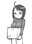  :&lt; ahoge black_hair box breast_rest breasts glasses large_breasts long_sleeves monochrome ribbed_sweater servant_x_service short_hair sweater ueyama_michirou yamagami_lucy 