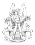  1girl feathers genderswap goimago graphite_(medium) horse horseshoe johnny_joestar jojo_no_kimyou_na_bouken sitting steel_ball_run traditional_media 