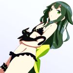  1girl bikini black_bikini cat frilled_bikini frills gatchaman_crowds green_eyes green_hair kaiman long_hair swimsuit utsutsu very_long_hair 