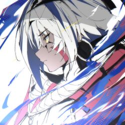  1girl dark-skinned_female dark_skin earrings eye_trail facial_mark fate/grand_order fate_(series) highres hoop_earrings jewelry light_trail multicolored_hair nitocris_(fate) nitocris_alter_(fate) nitocris_alter_(second_ascension)_(fate) profile purple_hair rullep streaked_hair white_hair yellow_eyes 