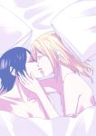  2girls absurdres bed black_hair blonde_hair christa_renz couple hagiwara_yuna highres kiss multiple_girls shingeki_no_kyojin side ymir_(shingeki_no_kyojin) yuri 