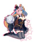  1girl animal_ears bouquet bow breasts caster_(fate/extra) cleavage detached_sleeves fate/extra fate_(series) flower fox_ears fox_tail hair_bow hair_ribbon hat koitsuhakusee mini_top_hat pink_hair ribbon solo tail thigh-highs top_hat twintails yellow_eyes 