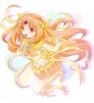  1girl boots bow brooch bubble_skirt choker circlet cure_muse_(yellow) dress frills hair_ribbon heart high_heels jewelry long_hair magical_girl open_mouth orange_hair precure ratryu red_eyes ribbon shirabe_ako smile solo suite_precure yellow_dress 