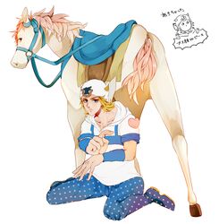  1boy blonde_hair blue_eyes hat horse johnny_joestar jojo_no_kimyou_na_bouken kumio-appon steel_ball_run 