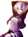  1girl belt blue_eyes glasses jacket rico_brzenska sachirika shingeki_no_kyojin short_hair silver_hair solo thigh_strap 