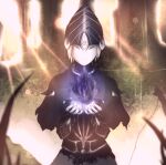  1girl amphyampp armor blurry blurry_background cape covered_face crying dark_souls_(series) highres holding lord&#039;s_blade_ciaran mask solo_focus tears torn_cape torn_clothes 