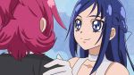  2girls aida_mana azato_(peacethunder) bare_shoulders blue_eyes blue_hair braid couple dancing dokidoki!_precure eye_contact formal from_behind gloves half_updo hand_on_shoulder hishikawa_rikka looking_at_another multiple_girls pant_suit pink_hair precure short_hair smile suit 