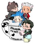  4boys animal_ears archer cat_ears cat_tail chibi dog_ears dog_tail fate/stay_night fate/zero fate_(series) kotomine_kirei lancer lancer_(fate/zero) mouse_ears mouse_tail multiple_boys sirou69 tail 