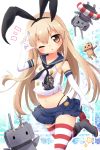  &gt;_&lt; 1girl :3 anchor ayakashi_(monkeypanch) black_panties blonde_hair blush brown_eyes danbo elbow_gloves gloves hair_ornament hairband highres kantai_collection long_hair looking_at_viewer navel panties personification rensouhou-chan shimakaze_(kantai_collection) skirt solo star striped striped_legwear thighhighs underwear white_gloves wink yotsubato! 