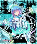  1girl akino_coto aoki_lapis blue_eyes blue_hair blush boots character_name electric_guitar flower gloves guitar hair_ornament headset highres instrument smile solo star thigh-highs thigh_boots tourmaline vocaloid wink 
