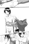  2girls black_hair christa_renz comic fuyuyuki_gekka hug hug_from_behind monochrome multiple_girls sad shingeki_no_kyojin short_hair translation_request ymir_(shingeki_no_kyojin) 