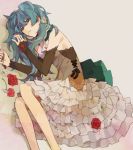  1girl aqua_eyes aqua_hair detached_sleeves hatsune_miku kouga_228 lying on_side skirt solo vocaloid 