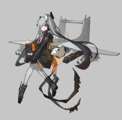  :d black_jacket box frider hair_over_one_eye highres holding holding_box jacket mecha_musume missile multicolored_hair multiple_tails original personification propeller smile tachi-e tail tengden_tb-001 thigh-highs twintails two-tone_hair two_tails violet_eyes white_hair white_thighhighs 