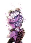  2boys blonde_hair giorno_giovanna guido_mista gun hat hug jojo_no_kimyou_na_bouken midriff multiple_boys revision vldksltlah88 weapon 