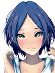  1girl bare_shoulders blue_hair blush character_request idolmaster idolmaster_cinderella_girls looking_at_viewer mistrail short_hair smile solo yellow_eyes 