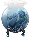 1girl blue_hair fish_tail fishbowl mazeran mermaid persona red_eyes short_hair snorkel tail touhou wakasagihime