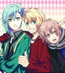  3boys bifuu_ai blonde_hair blue_hair grey_eyes kurusu_shou male mikado_nagi multiple_boys open_mouth pink_hair smile uta_no_prince-sama uta_no_prince-sama_maji_love_2000_percent v 