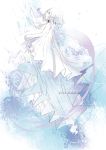  1girl artist_name blue_eyes curtain_grab curtains dated dress highres koto2 looking_up no_legs original partially_colored solo white_dress 