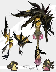  2others absurdres axe commentary_request dated grey_background highres looking_back mawile mega_mawile multiple_others pokemon pokemon_(creature) red_eyes sharp_teeth signature sukepmonster teeth weapon weapon_focus 