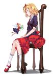  blonde_hair blue_eyes chair doll doll_joints flower hair_ribbon highres mary_janes medicine_melancholy mirror_(xilu4) ribbon shoes sitting su-san touhou wings 