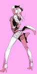  1boy boots demonf fishnets hat high_heels jojo_no_kimyou_na_bouken long_hair monochrome narciso_anasui solo thigh-highs thigh_boots 