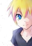  1boy blonde_hair blue_eyes copyright_request highres looking_at_viewer missing_eye satsumi short_hair smile solo 