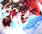  1girl animal_ears blue_eyes brown_hair cat_ears cat_tail elbow_gloves fate/hollow_ataraxia fate/stay_night fate_(series) fingerless_gloves gloves highres kaleido_ruby kaleidostick long_hair magical_girl solo tail thigh-highs tohsaka_rin toosaka_rin two_side_up westxost_(68monkey) 