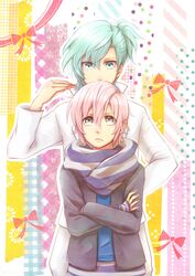  2boys bifuu_ai blue_eyes blue_hair grey_eyes height_difference highres male mikado_nagi multiple_boys pink_hair smile uta_no_prince-sama uta_no_prince-sama_maji_love_2000_percent 