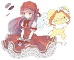  2girls ban_airi cardcaptor_sakura cosplay devil_survivor_2 dress glasses kero kero_(cosplay) kinomoto_sakura kinomoto_sakura_(cosplay) kujou_hinako long_hair magical_girl megami_ibunroku_devil_survivor multiple_girls nakana orange_hair redhead smile wings 