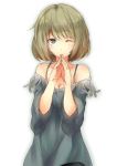  1girl breasts hands_together looking_at_viewer satsumi short_hair simple_background smile white_background 