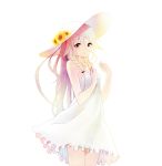  1girl braid dress flower hat ia_(vocaloid) long_hair nonoharak pink_hair solo sun_hat twin_braids violet_eyes vocaloid white_dress 