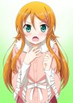 1girl fang gradient gradient_background green_background green_eyes hair_ornament hairclip highres kousaka_kirino long_hair minamori_noeru orange_hair ore_no_imouto_ga_konna_ni_kawaii_wake_ga_nai