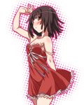  1girl bakemonogatari blush brown_eyes brown_hair dress highres monogatari_(series) sengoku_nadeko short_hair uousa 