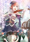 1girl flower green_eyes hat instrument orange_hair original pointy_ears retsuna short_hair skirt solo violin 