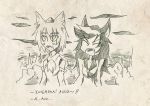  2girls animal_ears black_hair detached_sleeves fang finnish howling_at_the_moon imaizumi_kagerou inubashiri_momiji monochrome multiple_girls pom_pom_(clothes) setz sketch touhou translated white_hair wolf_ears 