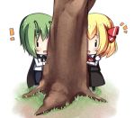  ! 2girls chibi multiple_girls nakamura_kusata peeking rumia touhou tree wriggle_nightbug 