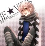  1boy male mikado_nagi open_mouth pink_eyes pink_hair rico_(fbn3) scarf short_hair smile solo sweater uta_no_prince-sama uta_no_prince-sama_maji_love_2000_percent 