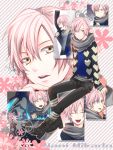  1boy boots character_name fingerless_gloves gloves grey_eyes male mikado_nagi open_mouth pink_hair scarf smile solo sweater uta_no_prince-sama uta_no_prince-sama_maji_love_2000_percent 