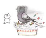  bird cake candle cat food lowres motion_blur no_humans noja pigeon simple_background tagme white_background 