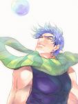  1boy blue_hair bubble green_eyes jojo_no_kimyou_na_bouken joseph_joestar_(young) scarf solo tb_sub 