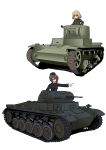  girls_und_panzer hashinomoto_takashi highres katyusha military military_uniform military_vehicle nishizumi_maho panzerkampfwagen_ii pointing t-26 tank uniform vehicle 