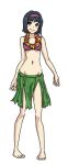  1girl barefoot bikini_top black_hair blue_eyes blush_stickers erika_(pokemon) hairband highres lei monorus navel pokemon pokemon_(game) short_hair skirt small_breasts 