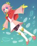  +_+ 1boy 31go black_legwear blue_background boots capelet crown gloves male ocean_prince outstretched_arms pantyhose pentacle pink_eyes pink_hair puyopuyo puyopuyo_fever salde_canarl_shellbrick_iii smile solo spread_arms thigh_boots thighhighs white_legwear 