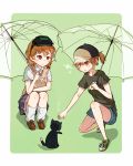  alternate_hairstyle baseball_cap brown_eyes brown_hair casual cat hat head_mounted_display highres luo. misaka_imouto misaka_mikoto ponytail school_uniform shorts skirt to_aru_kagaku_no_railgun to_aru_majutsu_no_index umbrella 