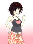  1girl blush breasts grey_eyes highres open_mouth ruby_rose rwby short_hair solo tank_top 