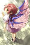  1girl animal_ears blush dress from_above from_behind looking_back mystia_lorelei nise_nanatsura no_hat red_eyes solo touhou wings 